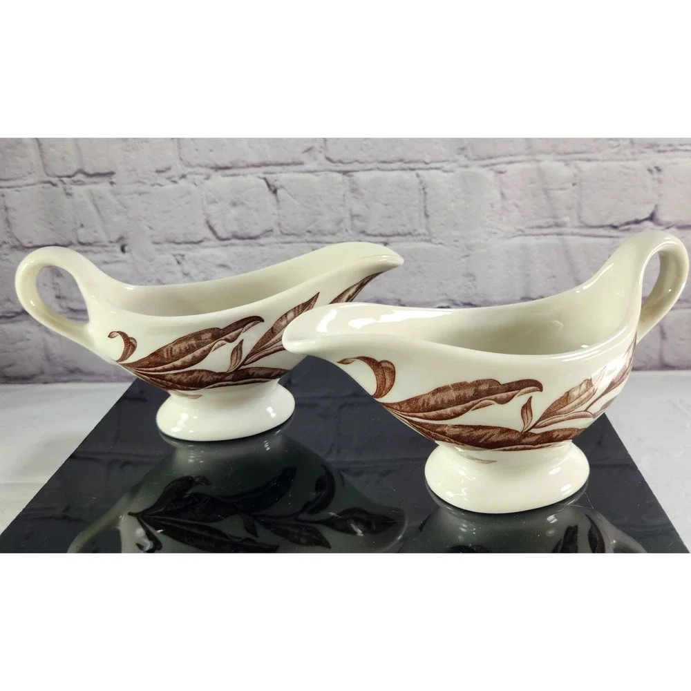 Vintage Autumn Leaf‎ Gravy Boat Pedestal Set Of 2